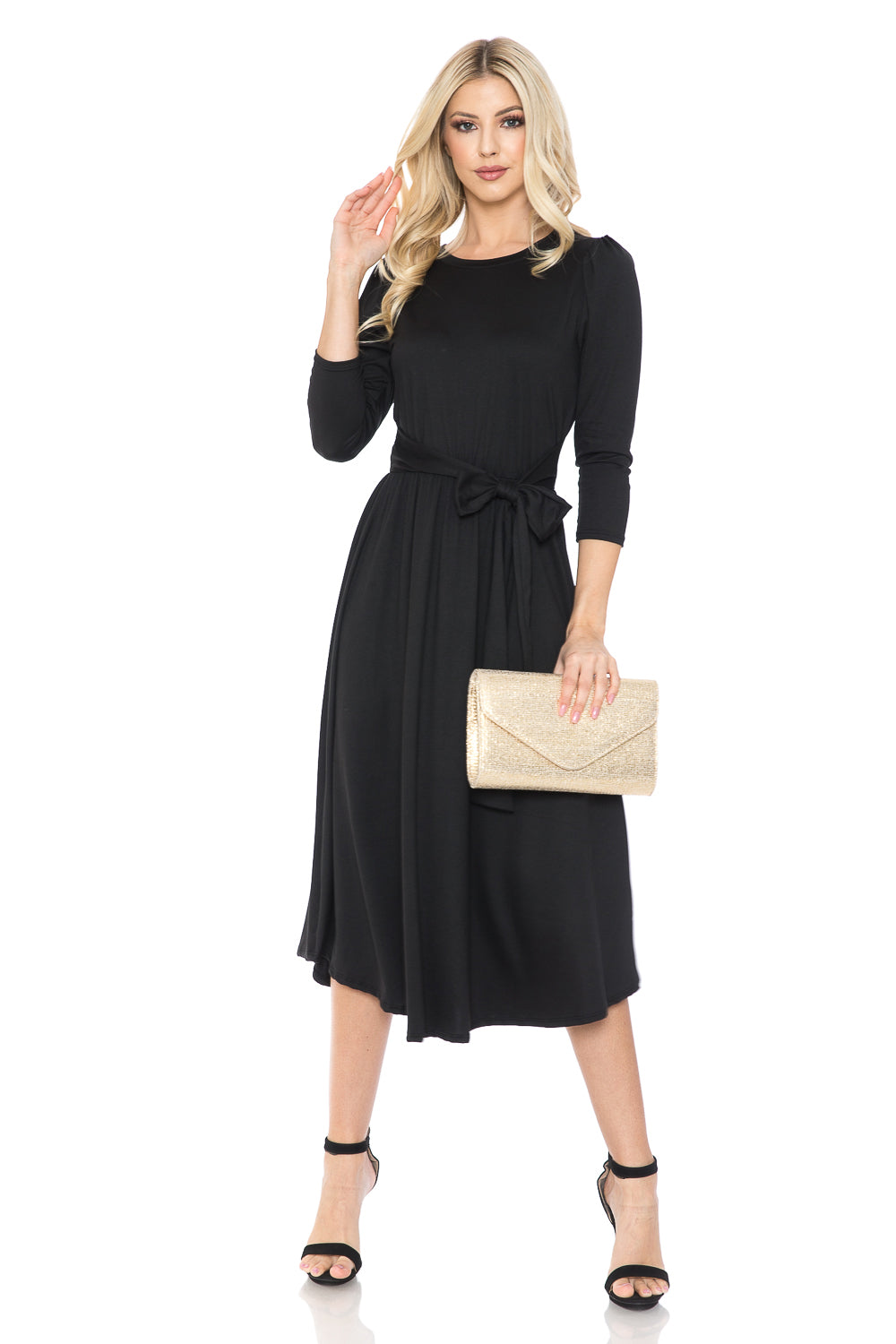 A-Line Midi Dress with Shirred Shoulder