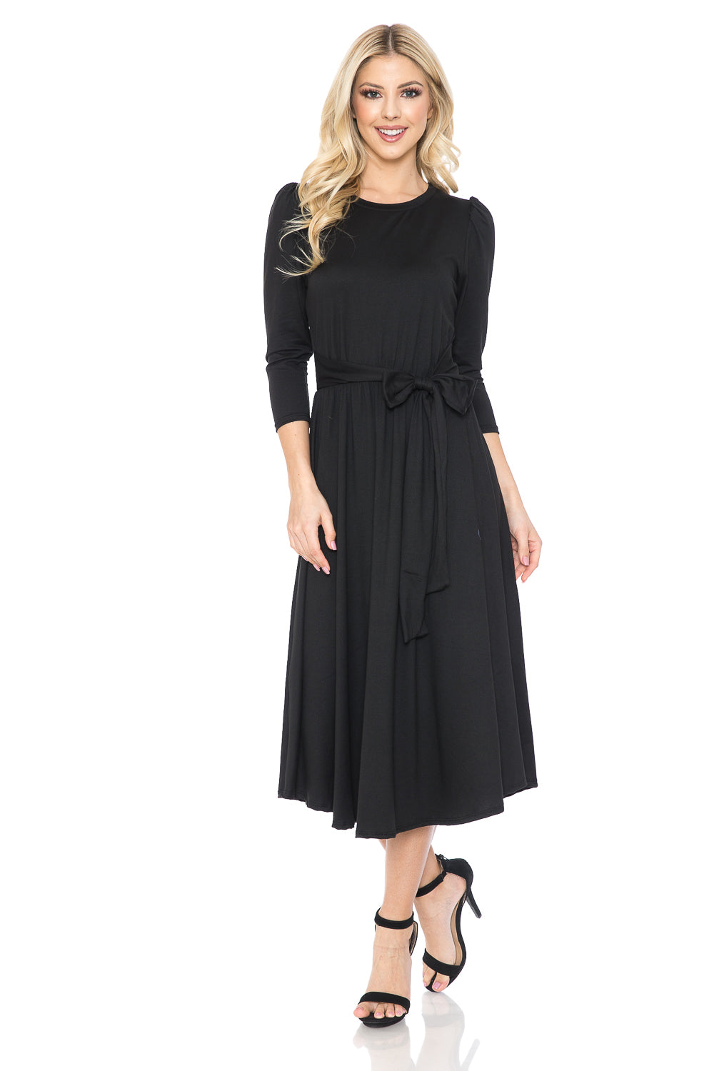 A-Line Midi Dress with Shirred Shoulder