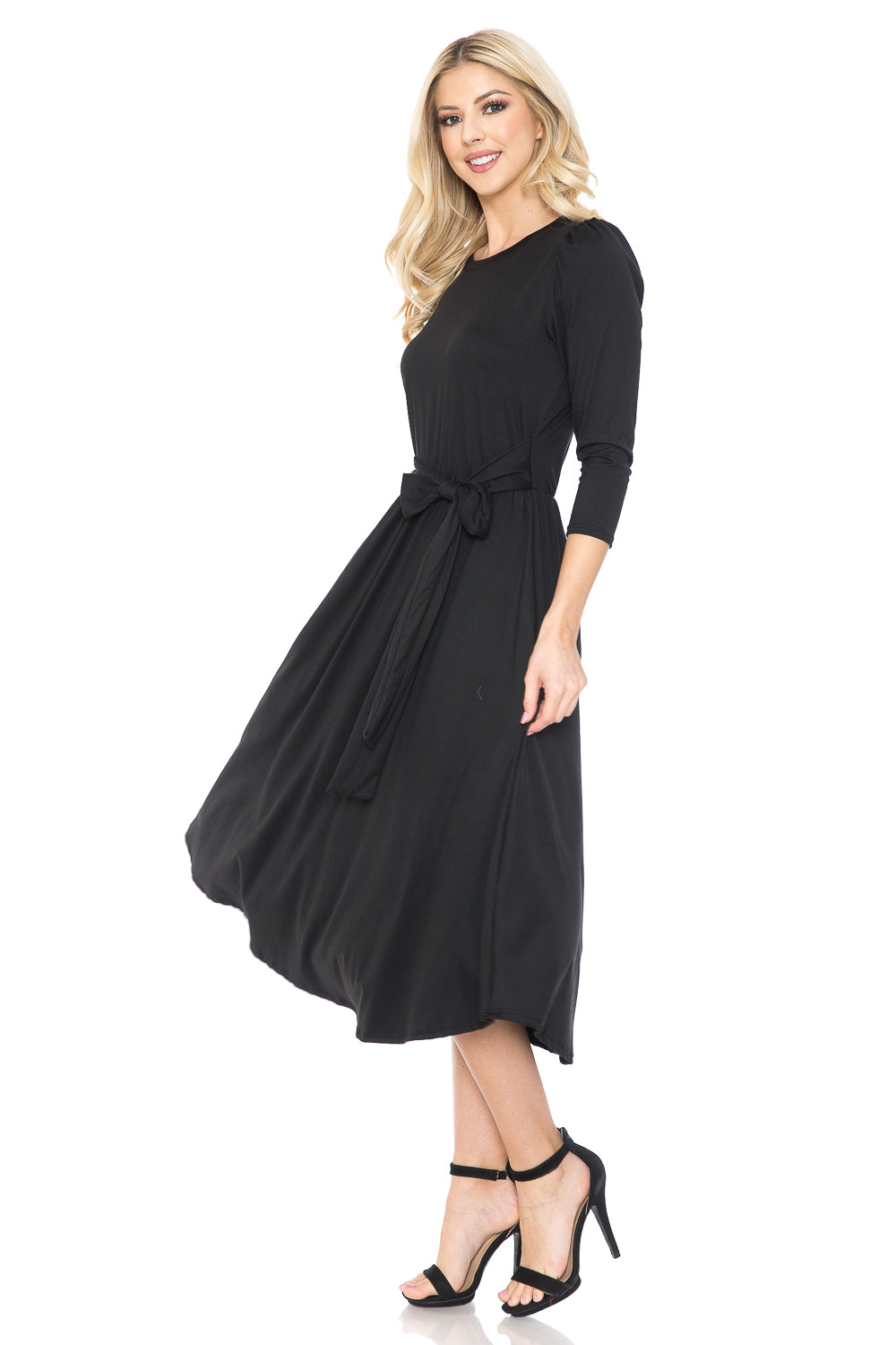 A-Line Midi Dress with Shirred Shoulder