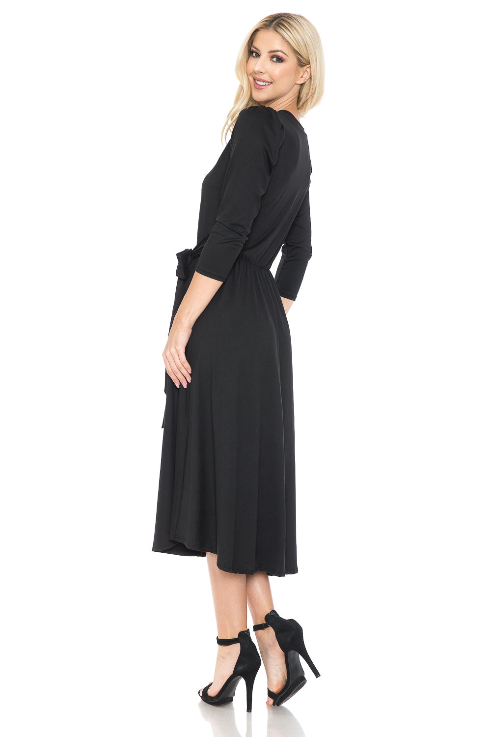 A-Line Midi Dress with Shirred Shoulder