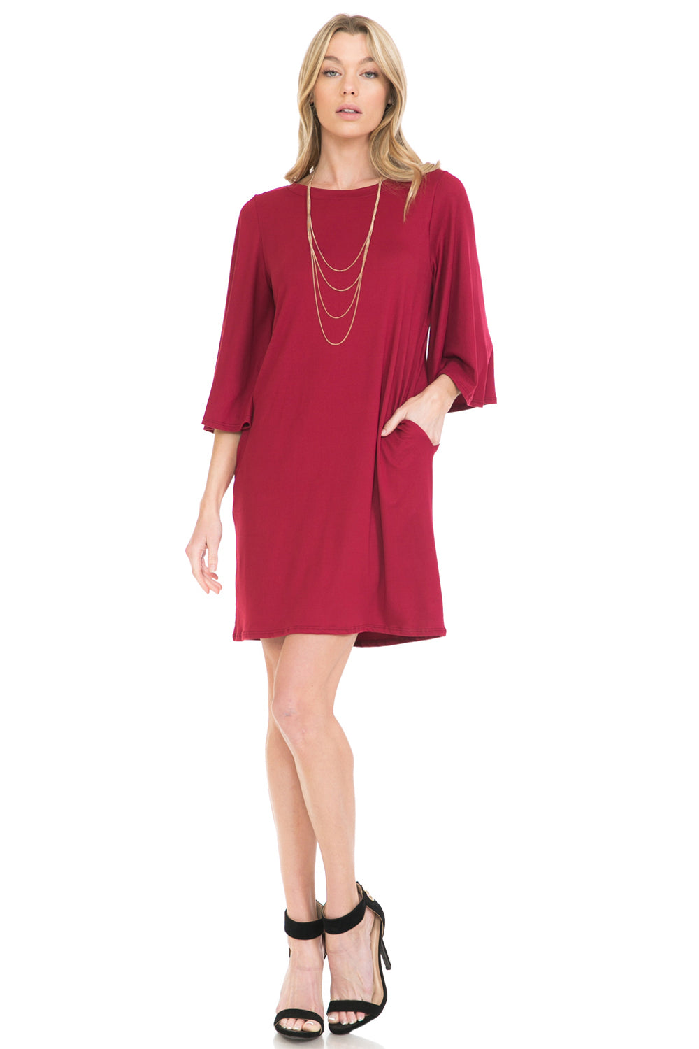 Bell Sleeve Midi Dress with Pockets