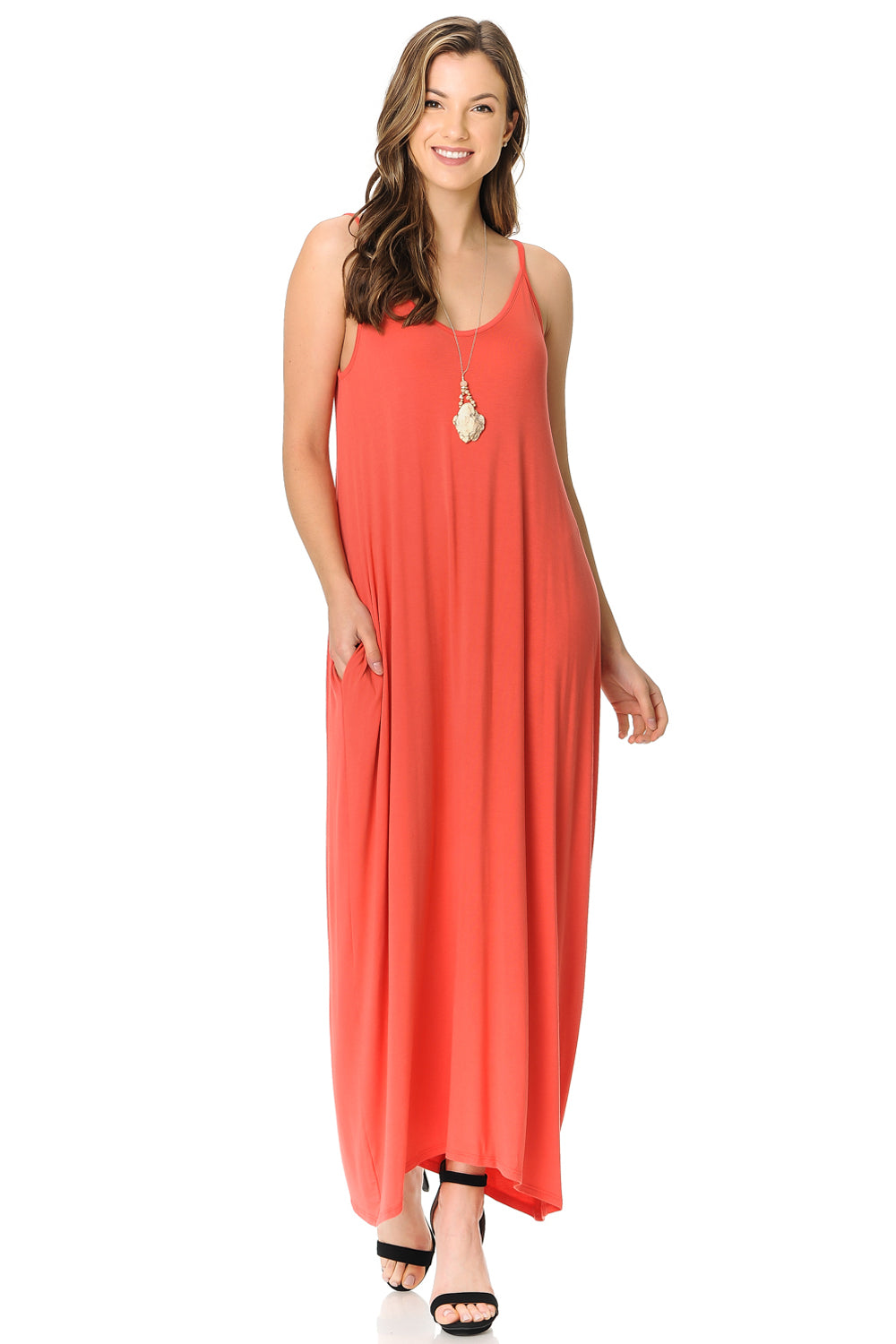 Spaghetti Strap Low Back Maxi Dress with Pockets