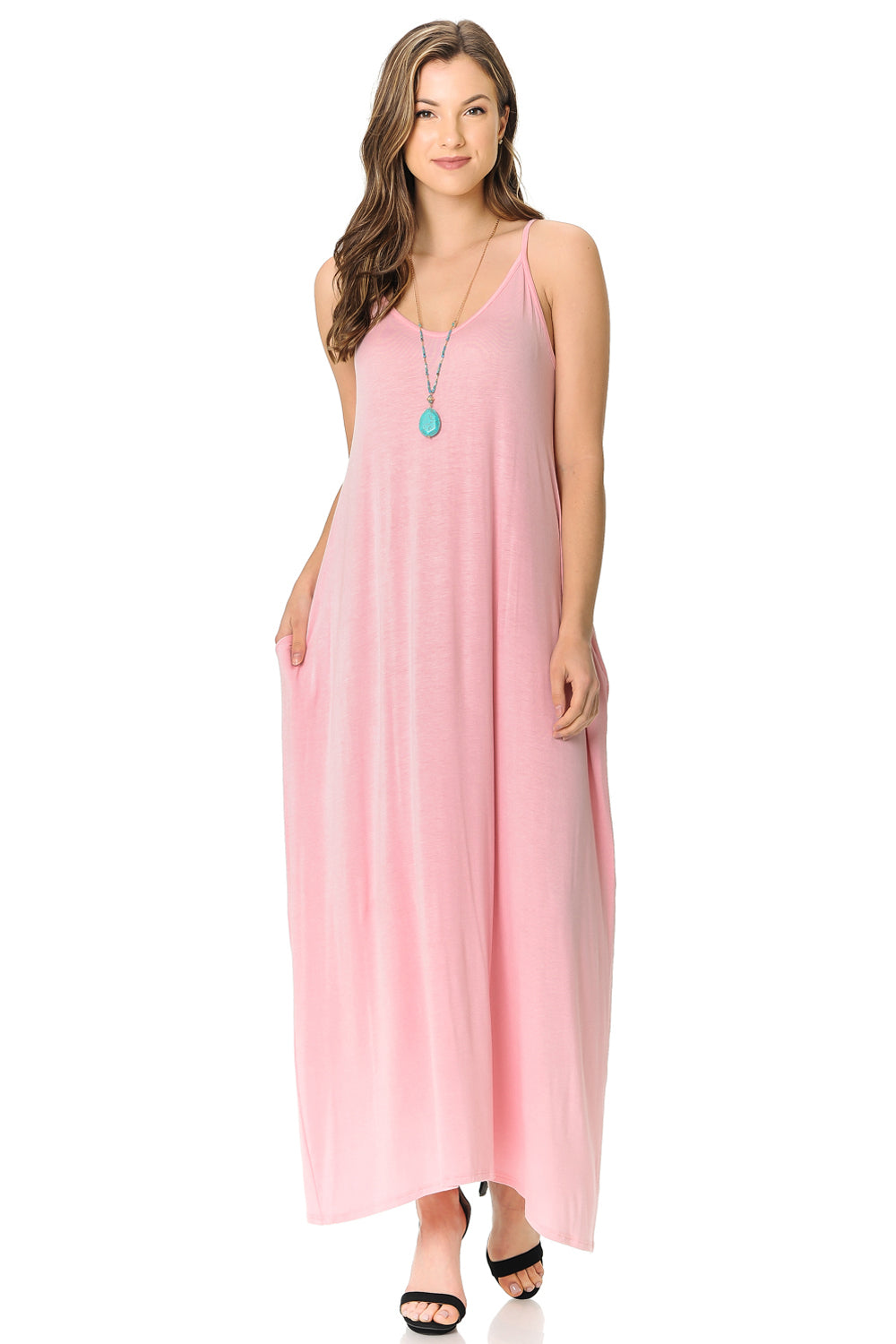 Spaghetti Strap Low Back Maxi Dress with Pockets