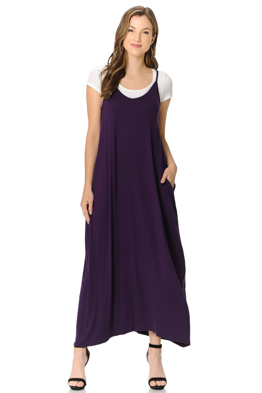 Spaghetti Strap Low Back Maxi Dress with Pockets