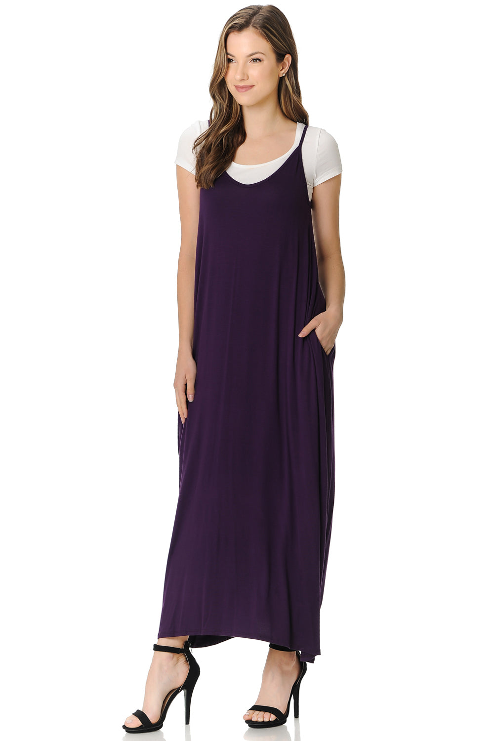 Spaghetti Strap Low Back Maxi Dress with Pockets