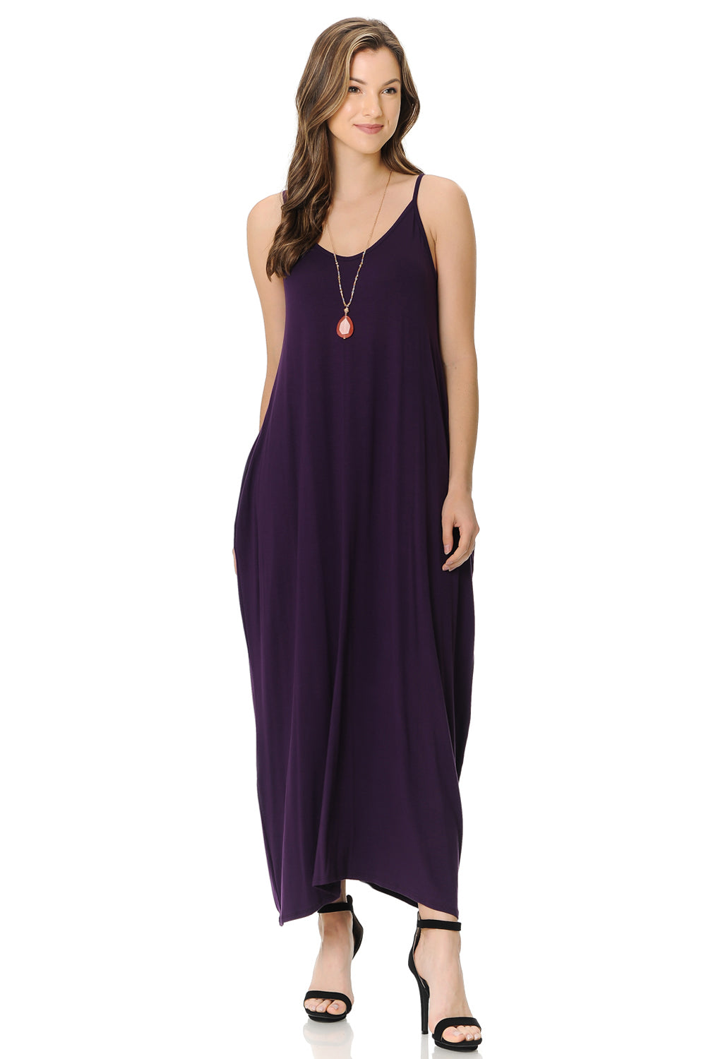 Spaghetti Strap Low Back Maxi Dress with Pockets