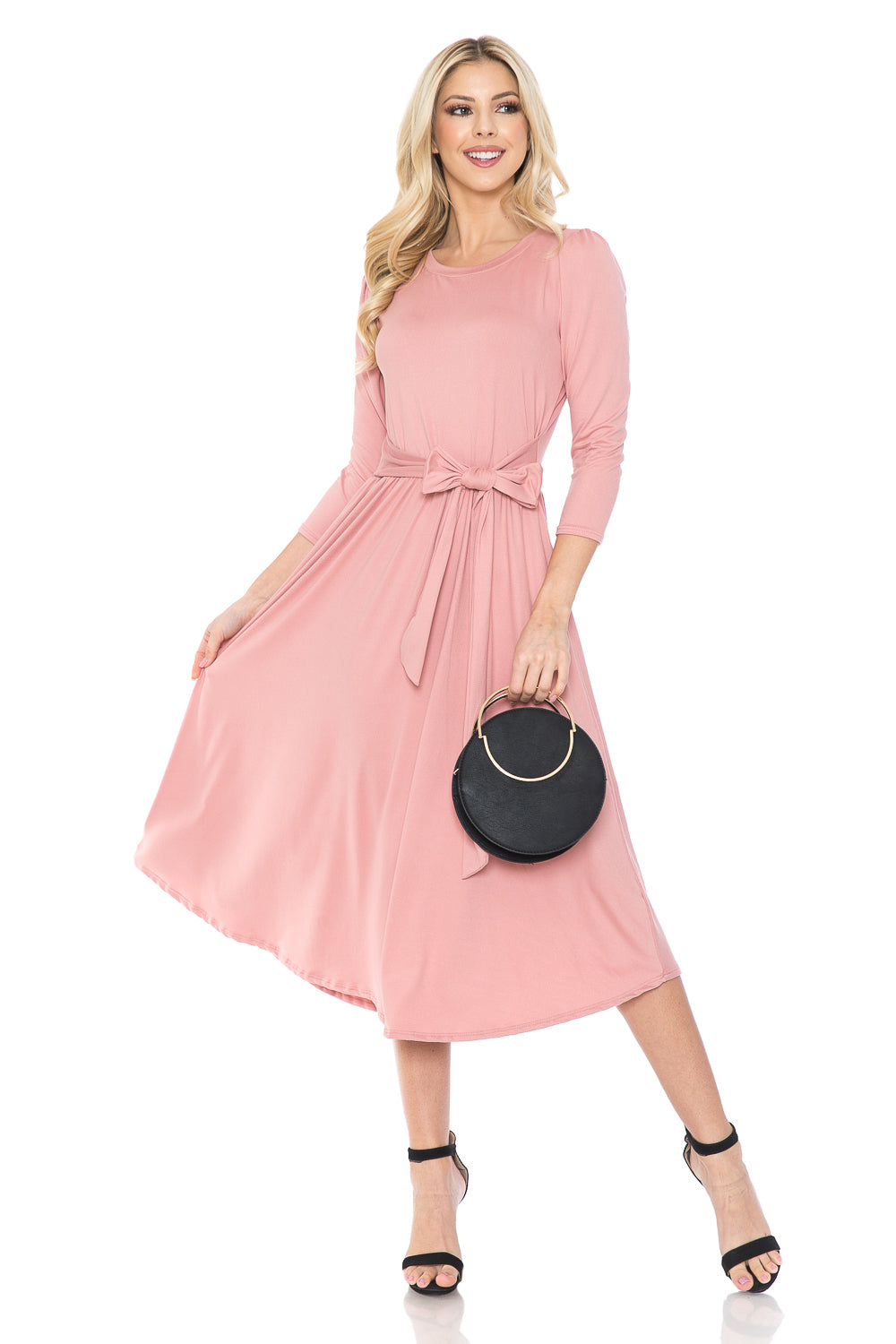 A-Line Midi Dress with Shirred Shoulder