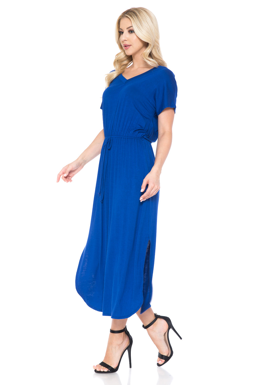 V-Neck Midi Dress with Side Slits and Pockets