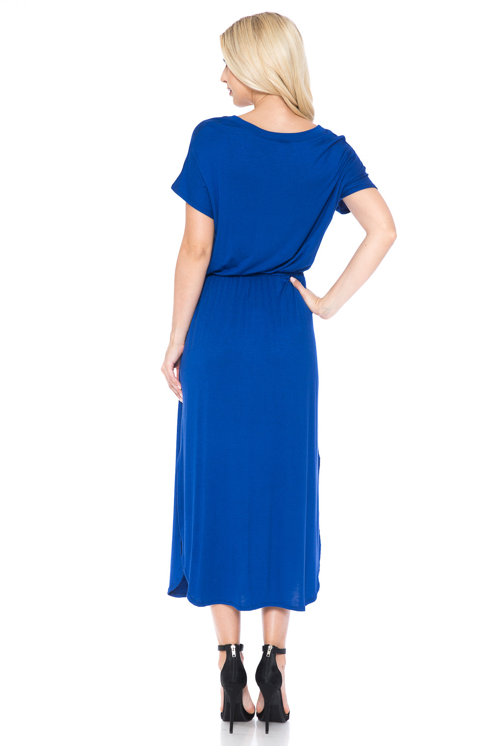 V-Neck Midi Dress with Side Slits and Pockets