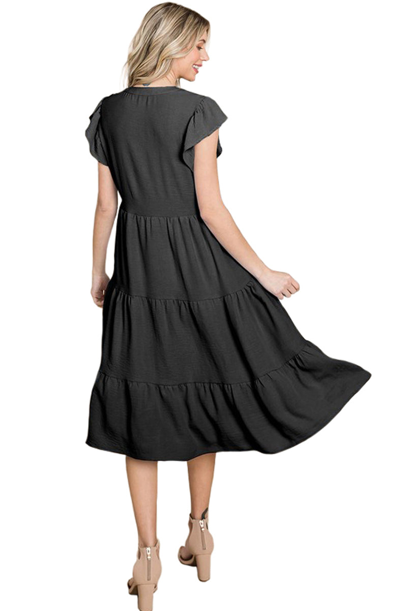 Ruffle Sleeve Tiered Midi Dress