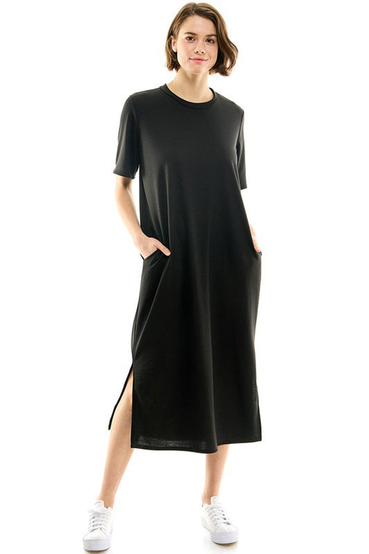 French Terry T-Shirt Dress with Slits