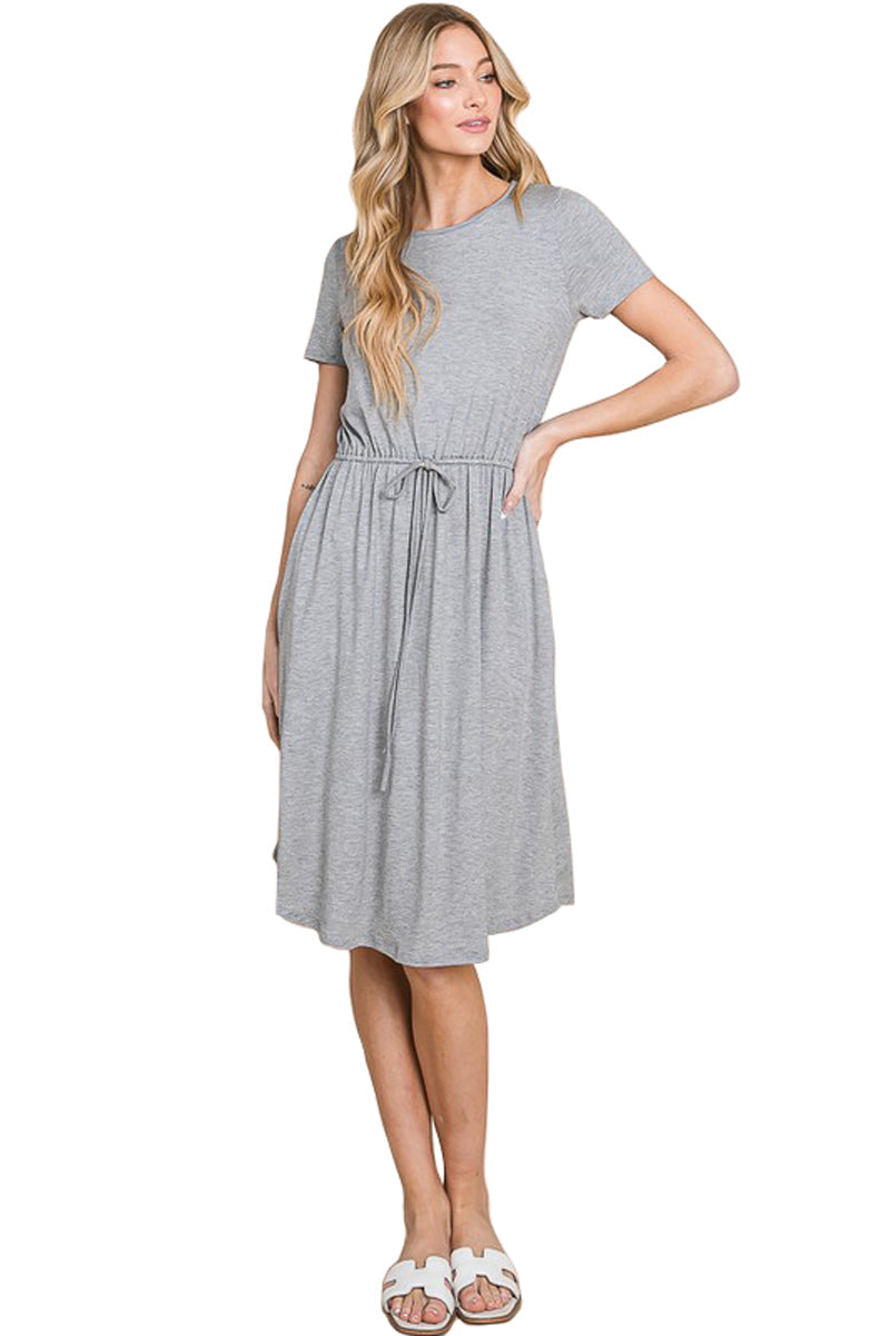 Short Sleeve Drawstring Midi Dress