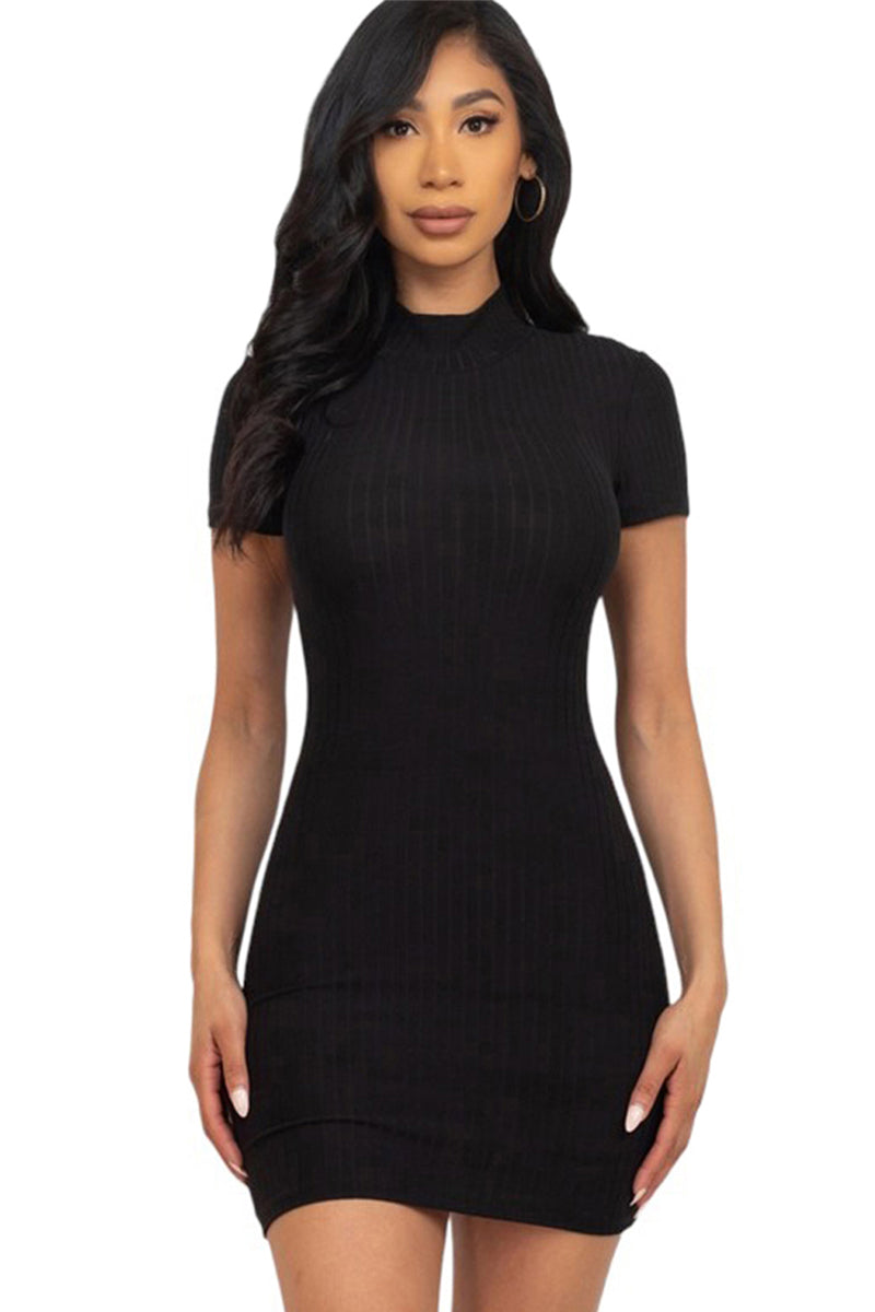 Mock Neck Short Sleeve Bodycon Dress