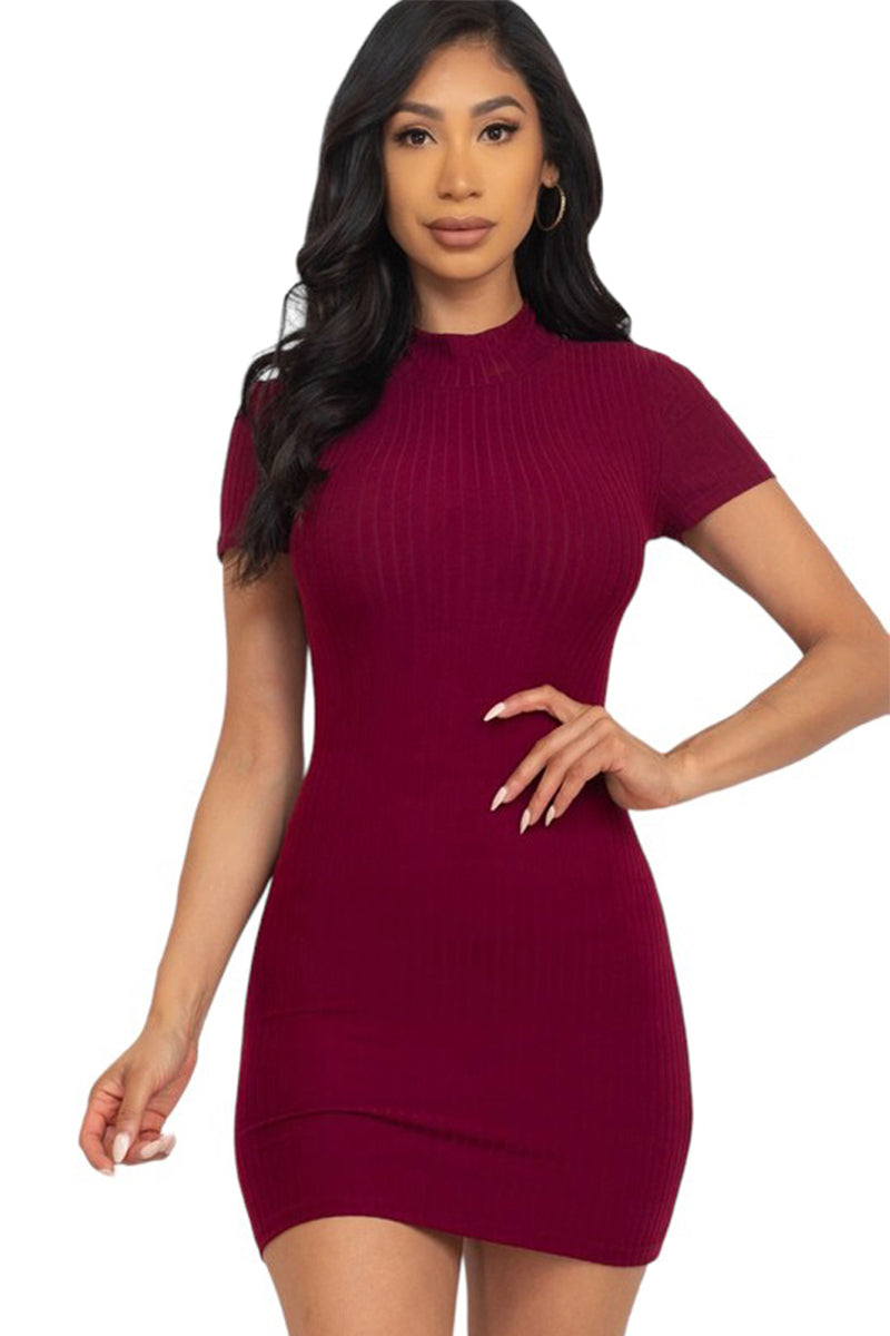 Mock Neck Short Sleeve Bodycon Dress