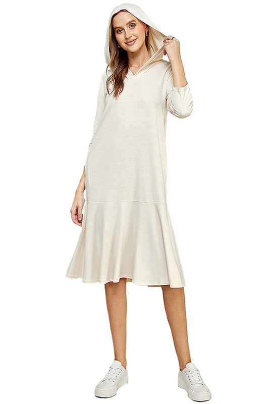 Hoodie Flare Ruffle Hem Midi Dress