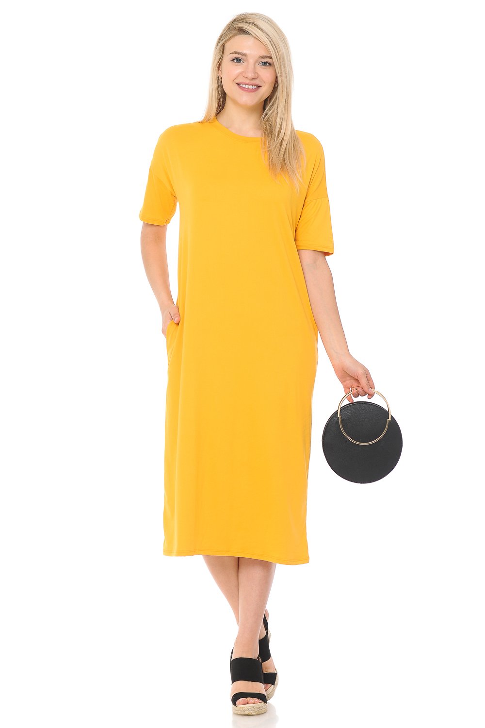 Midi Dress with Half-Sleeve and Pockets