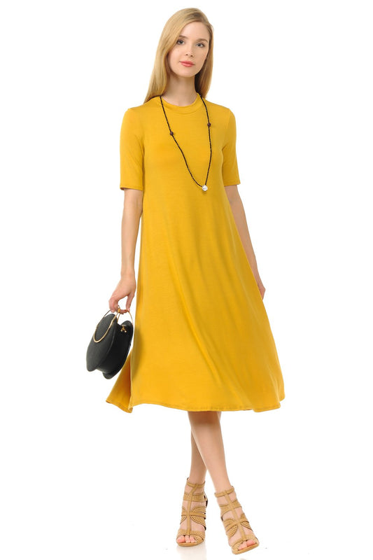 Mock Neck Trapeze Midi Dress