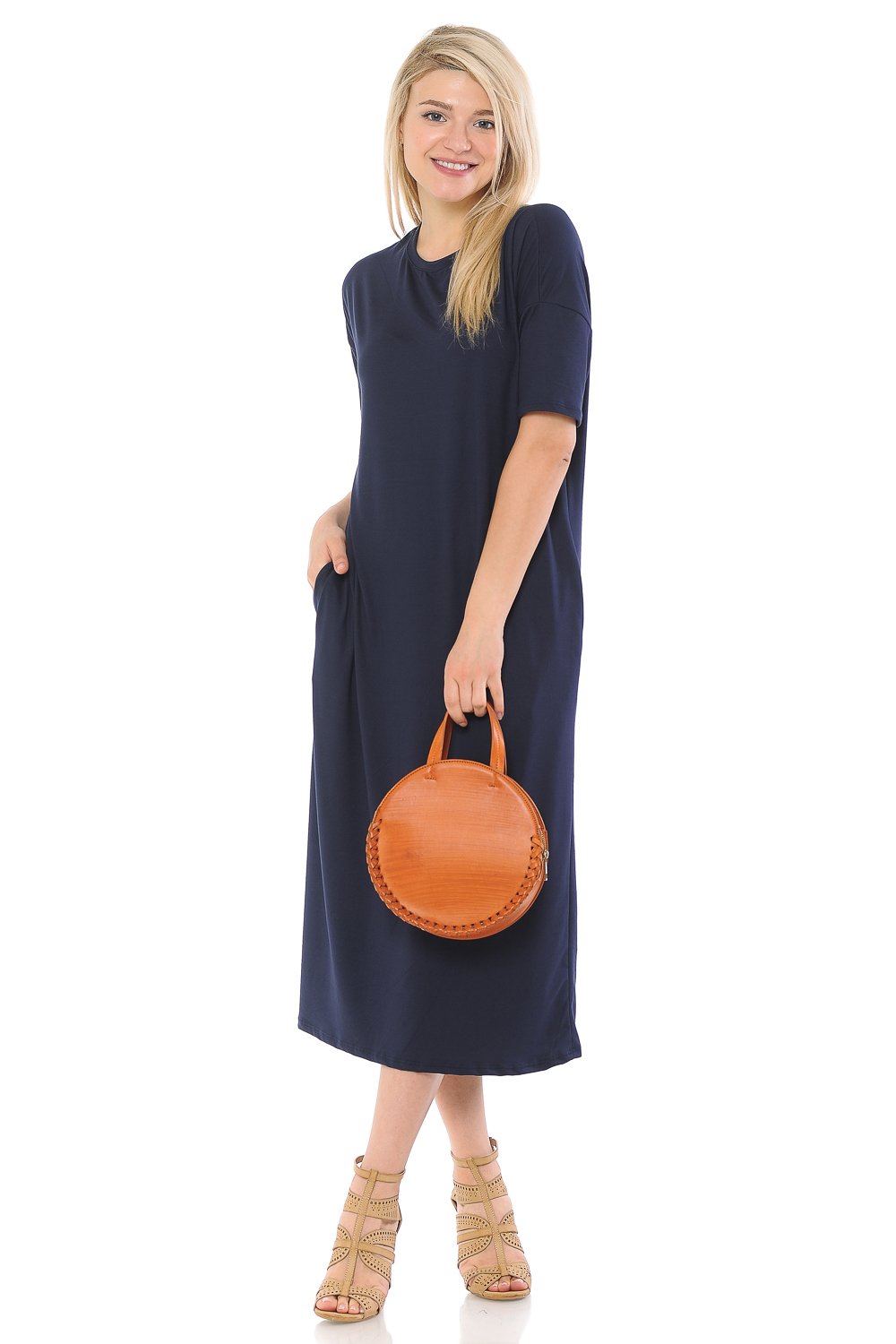 Midi Dress with Half-Sleeve and Pockets