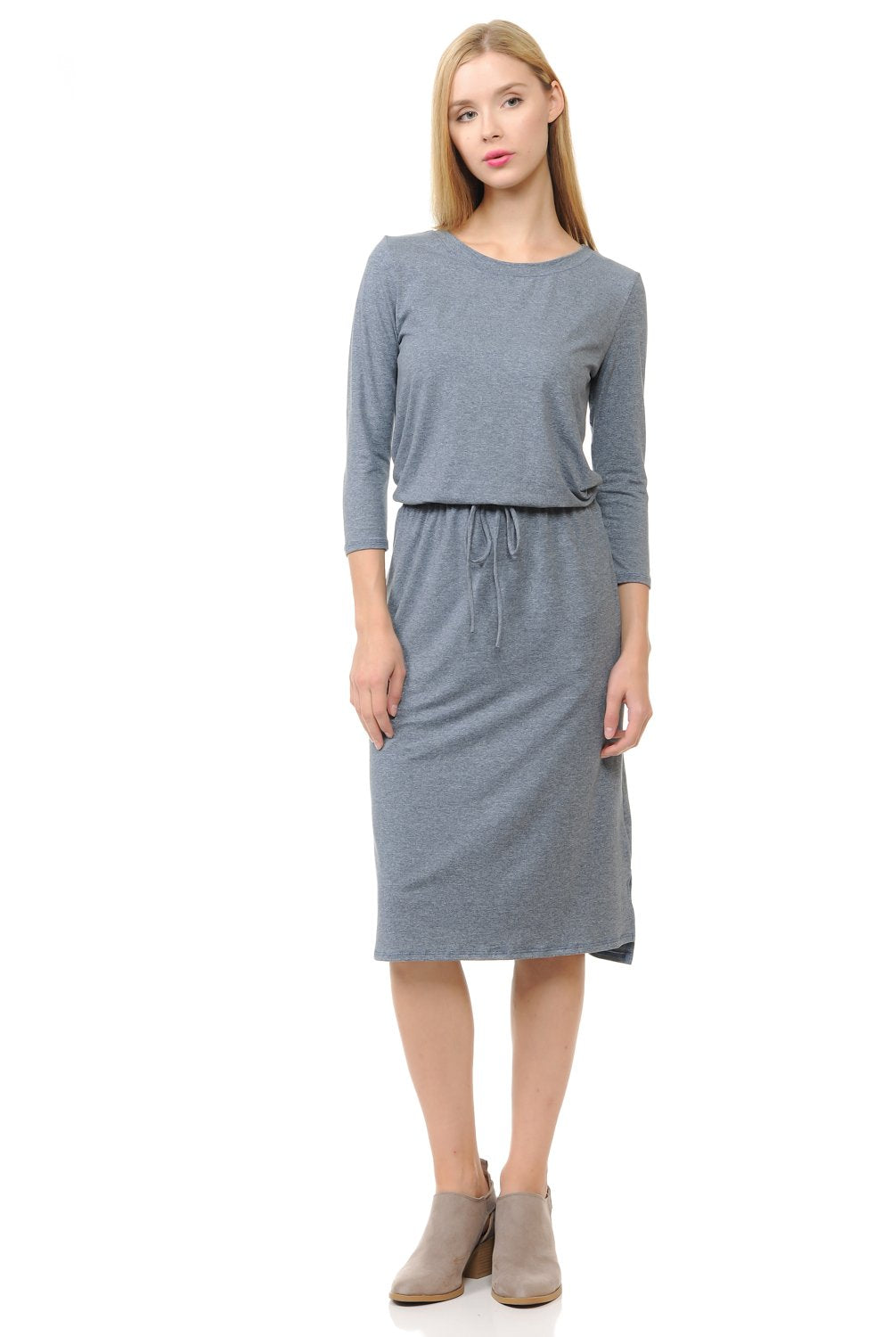 Relaxed Midi Dress with Elastic Waist Heather Two Tone