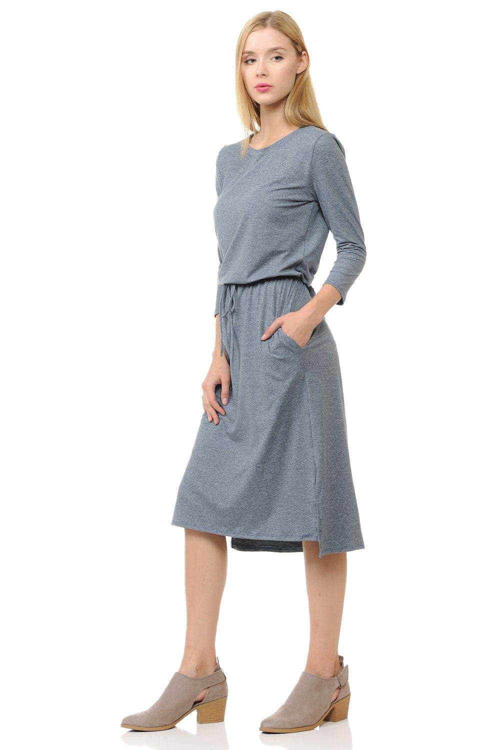 Relaxed Midi Dress with Elastic Waist Heather Two Tone