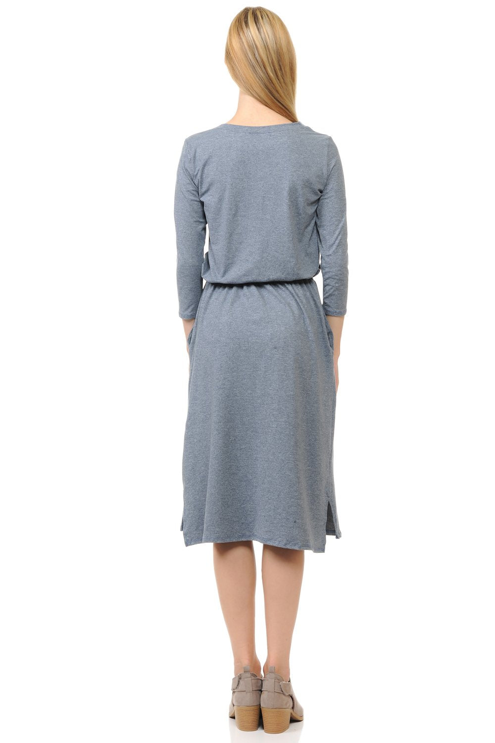 Relaxed Midi Dress with Elastic Waist Heather Two Tone