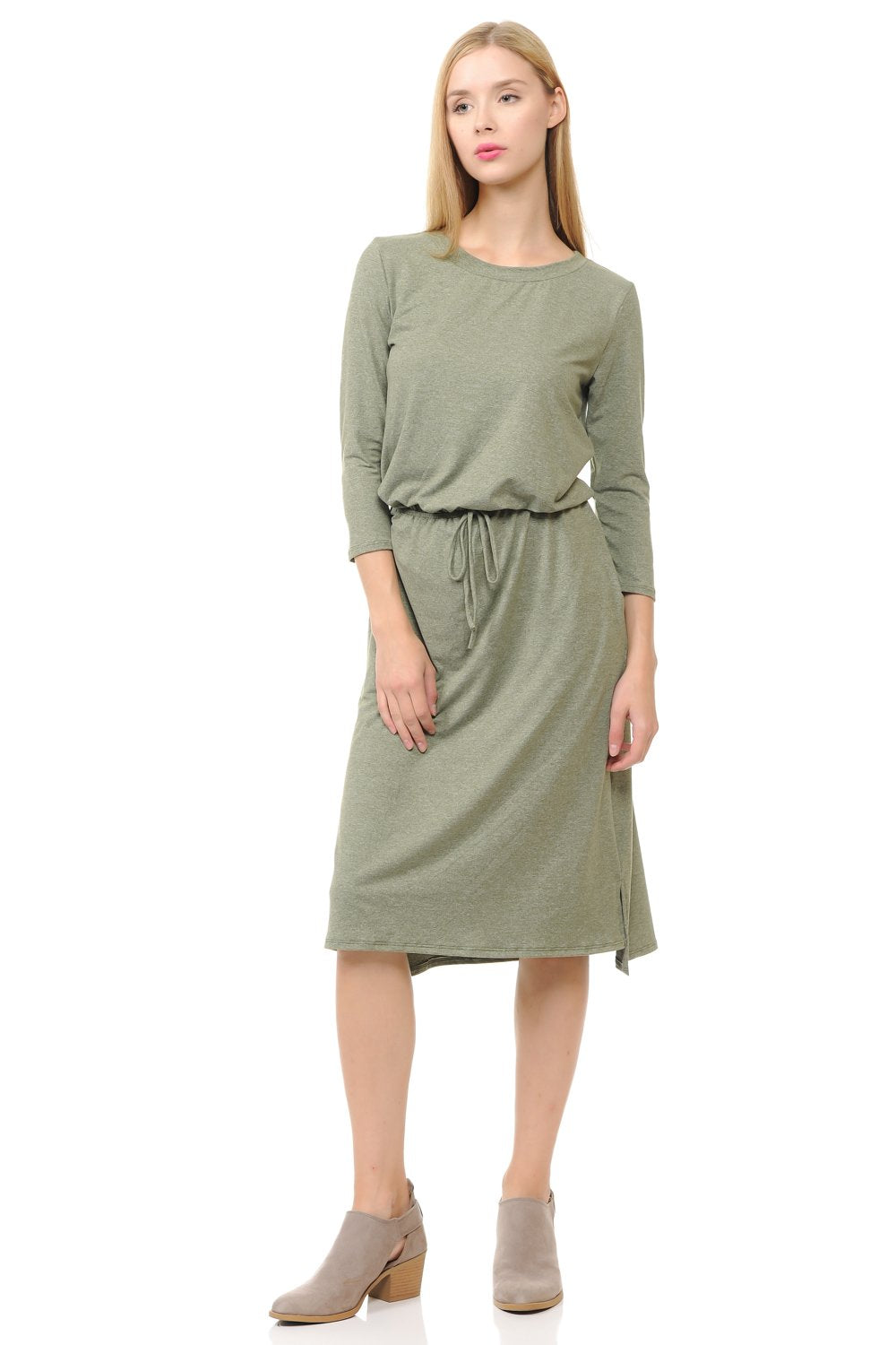 Relaxed Midi Dress with Elastic Waist Heather Two Tone