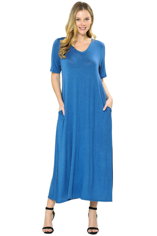 Short Sleeve Maxi Dress with Side Slit