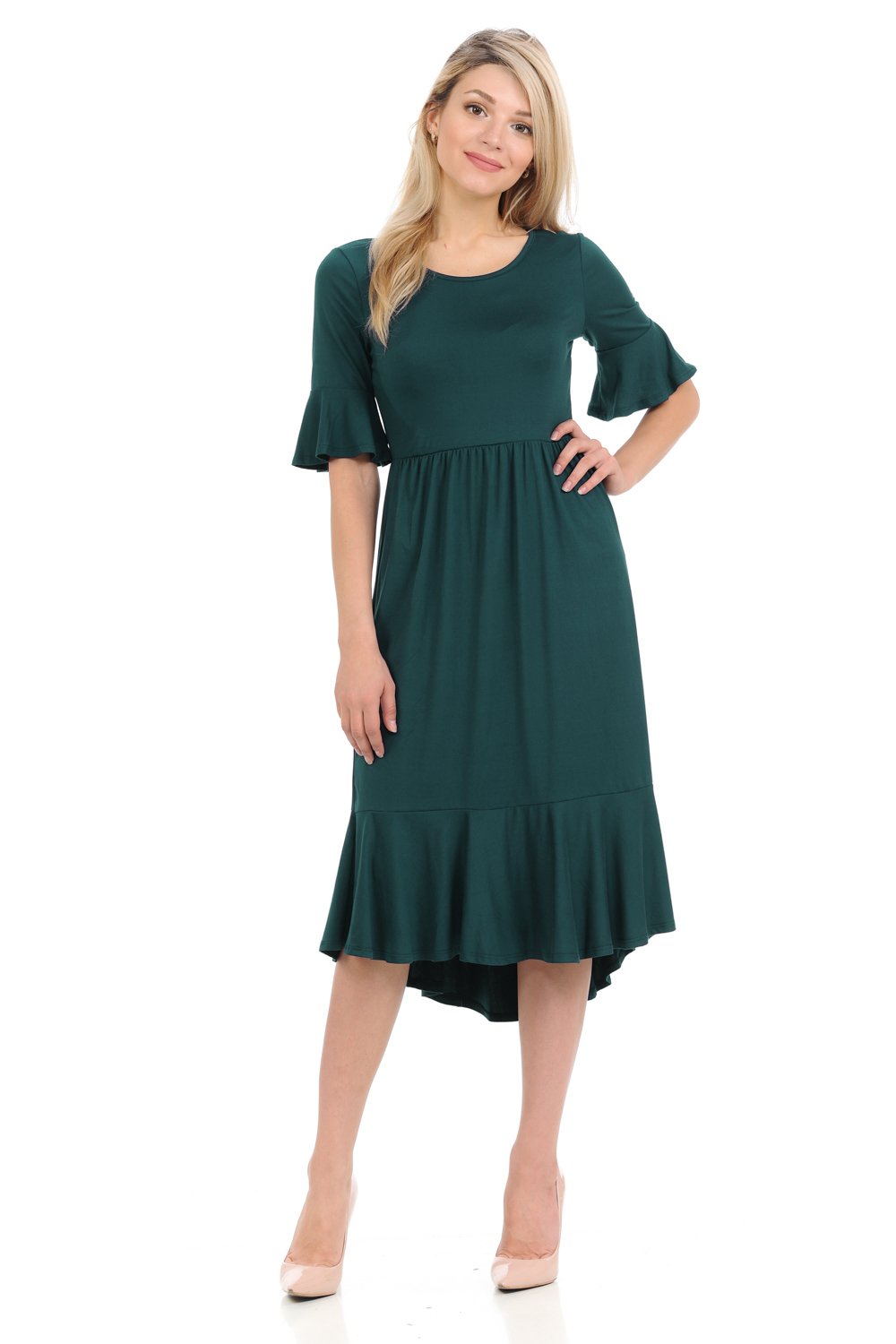 Premium Knit Cropped Bell Midi Dress