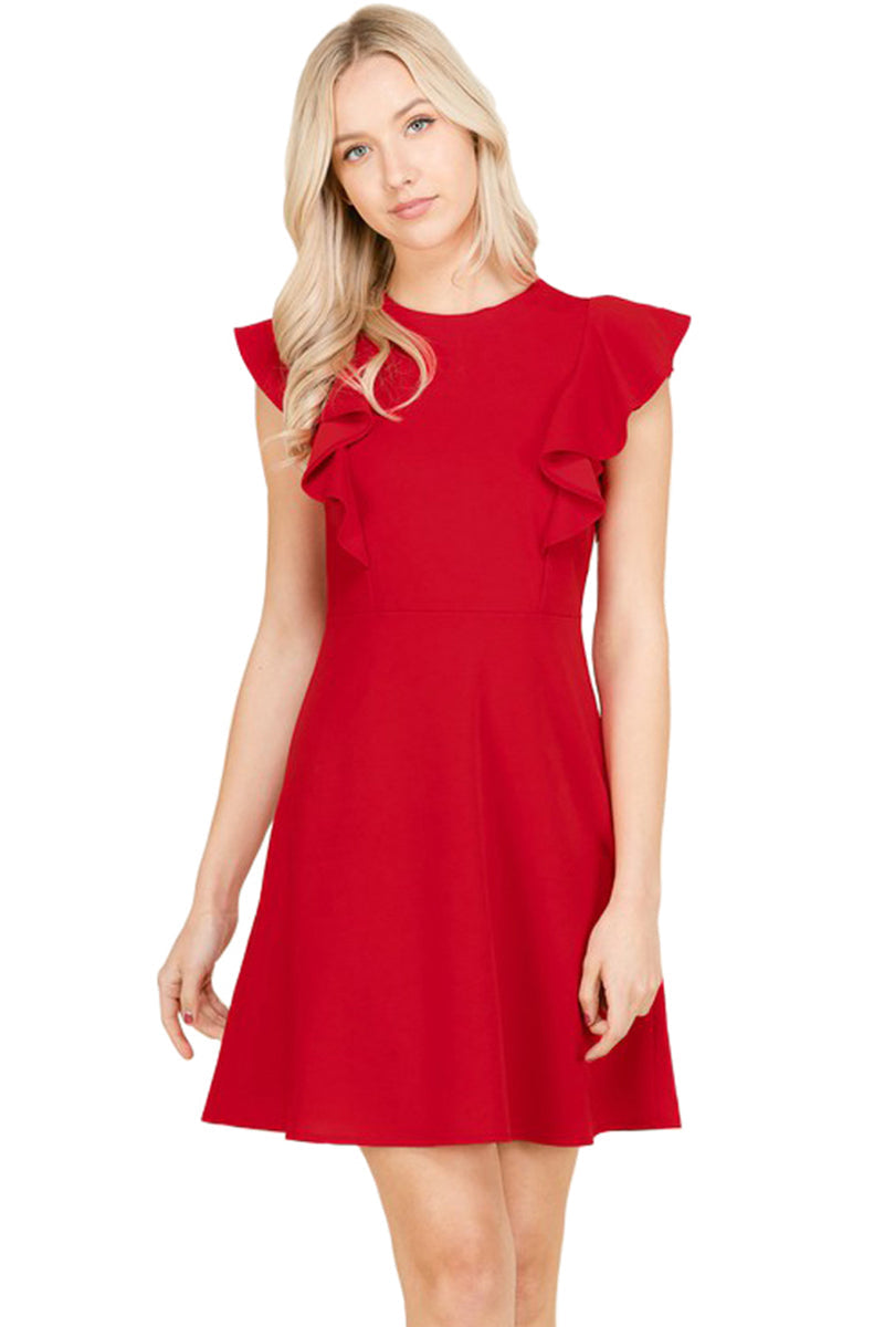 Ruffle Sleeve A-Line Dress