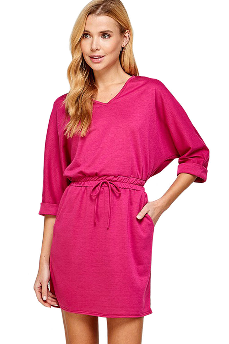 V-Neck Dress with Elastic Waist